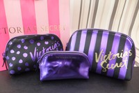Victoria's Secret Stunning Purple & Black Striped Trio Make Up Beauty Bag Bwnt Victoria's Secret Stunning Purple & Black Striped Trio Make Up Beauty Bag Bwnt