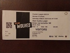 WOLVERHAMPTON WANDERERS v FULHAM MATCH TICKET 2023/24