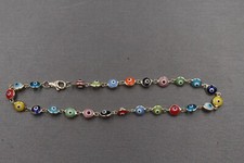 14K Solid Yellow Gold 5.6MM Multi Color Stones Evil Eyes Lucky 7" Bracelet.