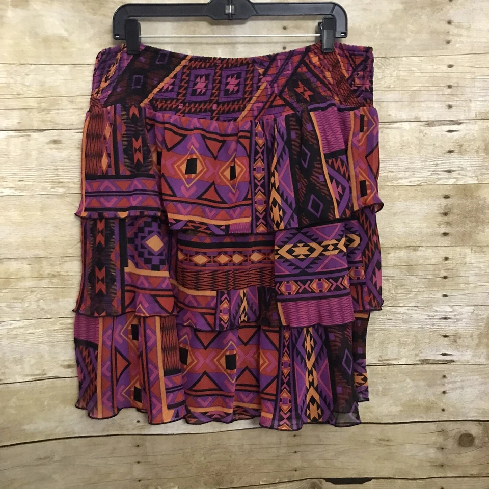Fashion Bug Size XL Tiered Ruffled Skirt Multicolor Aztec Print Elastic Waist  - Image 2 of 4