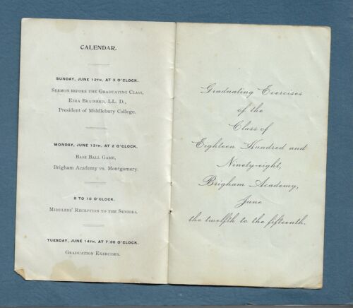 (2) 1898 Graduation Programs Brigham Academy Bakersfield Vt Vermont - Picture 4 of 4
