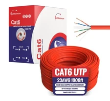 CAT6 1000FT Red UTP Ethernet Cable 23AWG Network LAN Solid Bulk Wire Pull Box