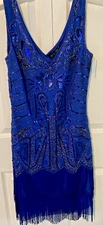 Bebeyond Dress Blue SZ M Beaded Sequin Fringe Party Costume Theater Accessories