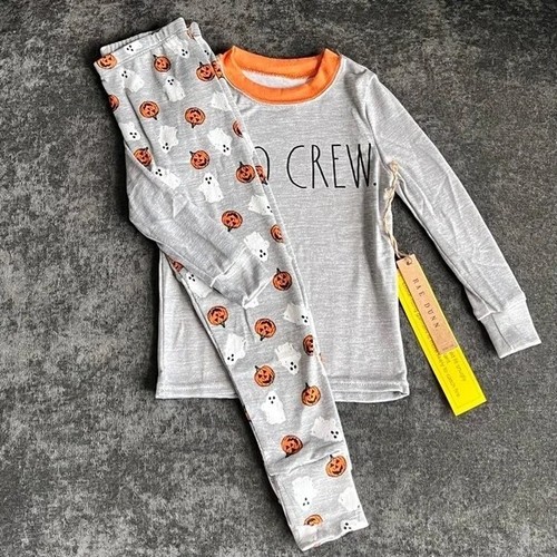 Rae Dunn Sz 4 Pajama Set Halloween Unisex BOO CREW Top Pumpkins Ghosts Pants NWT - Picture 14 of 16