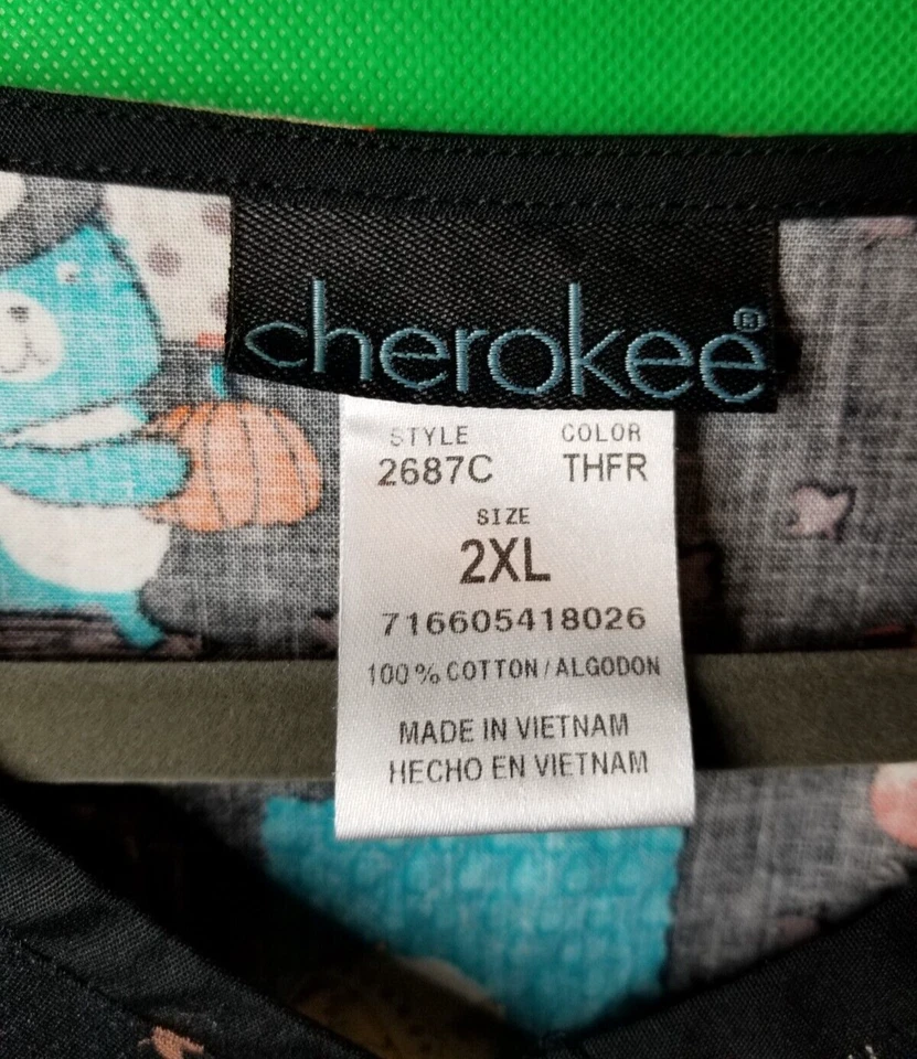 Cherokee Black Thanksgiving Scrub Top Nursing Medical Vet Turkey Fall Womens 2X - Image 3 of 4