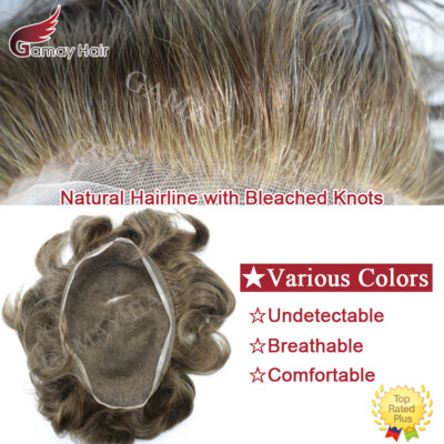 Mens Toupee Hairpiece All French Lace Human Hair System Replacements Wig for Men