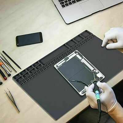 Large Gray Silicone Soldering Mat - Heat Insulation Repair Workstation Pad For Electronics, IPad, Phone Repair