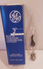 GE 2-Watt Clear Flickering Flame-Tip Vtg Light Bulb Candelabra Base Type CA NEW