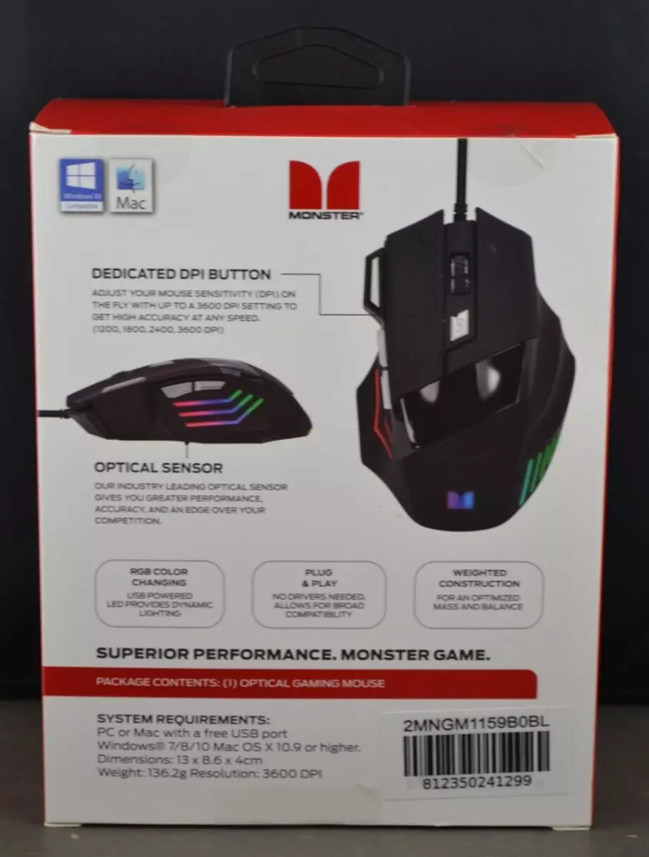 Monster led optical gaming mouse deals