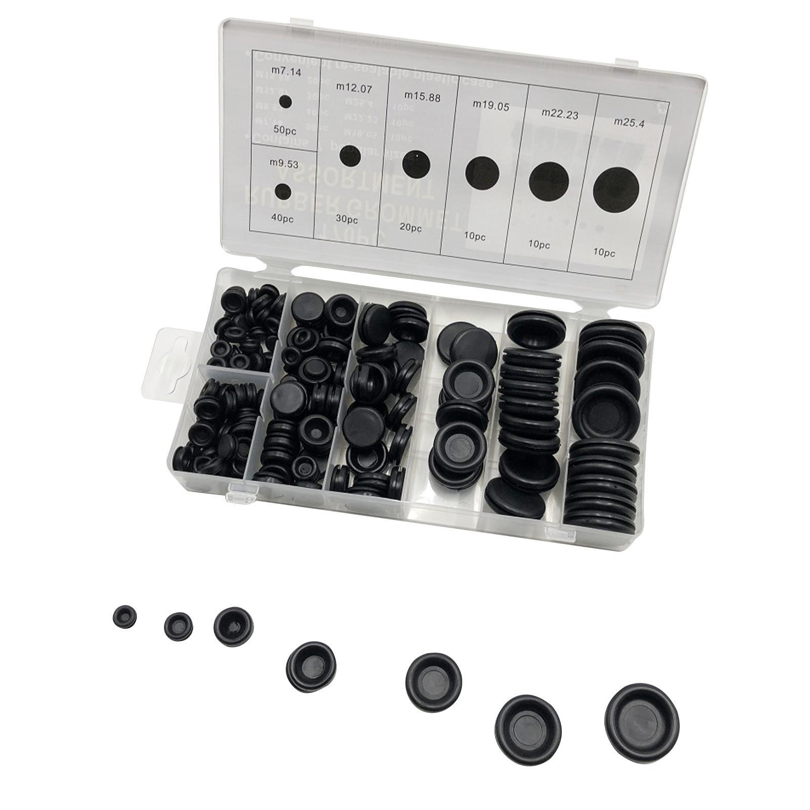 170pcs 7-Size Assorted Rubber Washer Firewall Hole Plug Eyelet Gasket Seal Ring