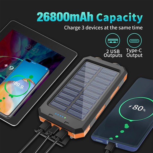 26800mAh Solar Power BankTragbar Externer Batterie Ladegerät für alle Handy DE - Zdjęcie 4 z 24