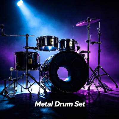 Beatello Metal Drum Set 5 Piece Acoustic Kit Adult Beginner Black Full Size
