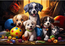 1000 Piece Jigsaw Puzzle for Adults Five Little Pups Funny Dog Puzzle Impossible