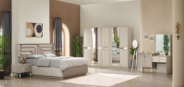 Schlafzimmer Komplett 5Tlg Bett 2X Nachttische Kleiderschrank Schminktisch Holz-image