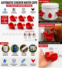 Automatic Chicken Water Cups DIY Poultry Water System Kit for Bucket or PVC 12pk