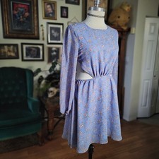 Forever 21 Light Blue Floral Cutout Mini Dress Long Sleeve Women's Size Small