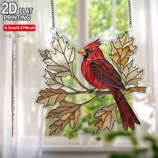 2D Flat Acrylic Cardinal Bird Textured Suncatcher 8" Tall