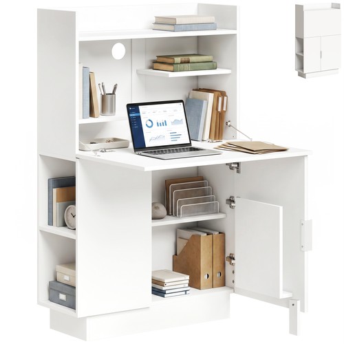 Schreibtisch mit klappbarer Tischplatte, Computertisch mit Regalen Refurbished - Bild 2 von 10