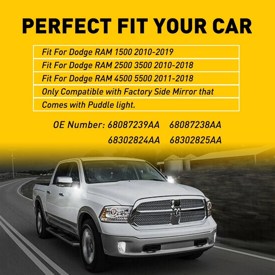 AUXITO 白色侧 LED 镜信号灯适合道奇 RAM 4500 5500 2011-2018 — 第 2/4 张图片