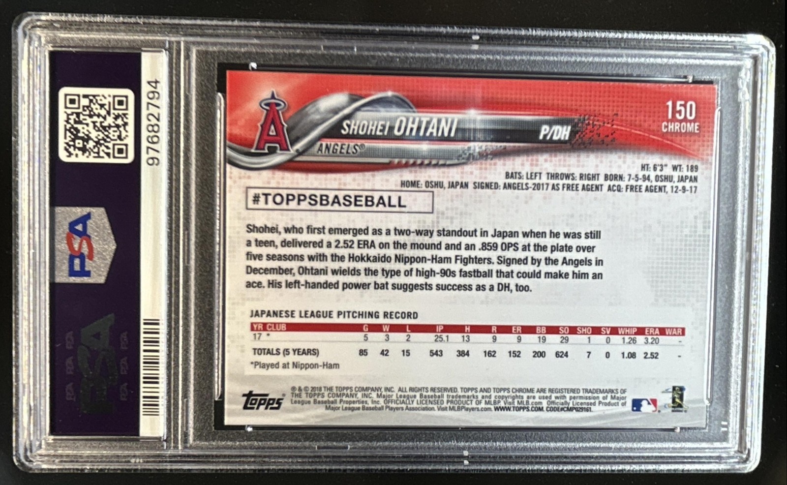 2018 Topps Chrome Shohei Ohtani RC Rookie #150 Angels PSA 10 GEM MINT GEM MINT view 2