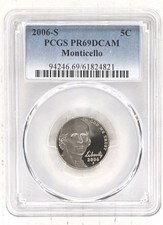 2006 S 5c Monticello Jefferson Proof Nickel- PCGS PR69DCAM