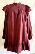 Wild Fable Women’s Dress Ruffle Peasant Size L Burgundy Long Sleeve Babydoll
