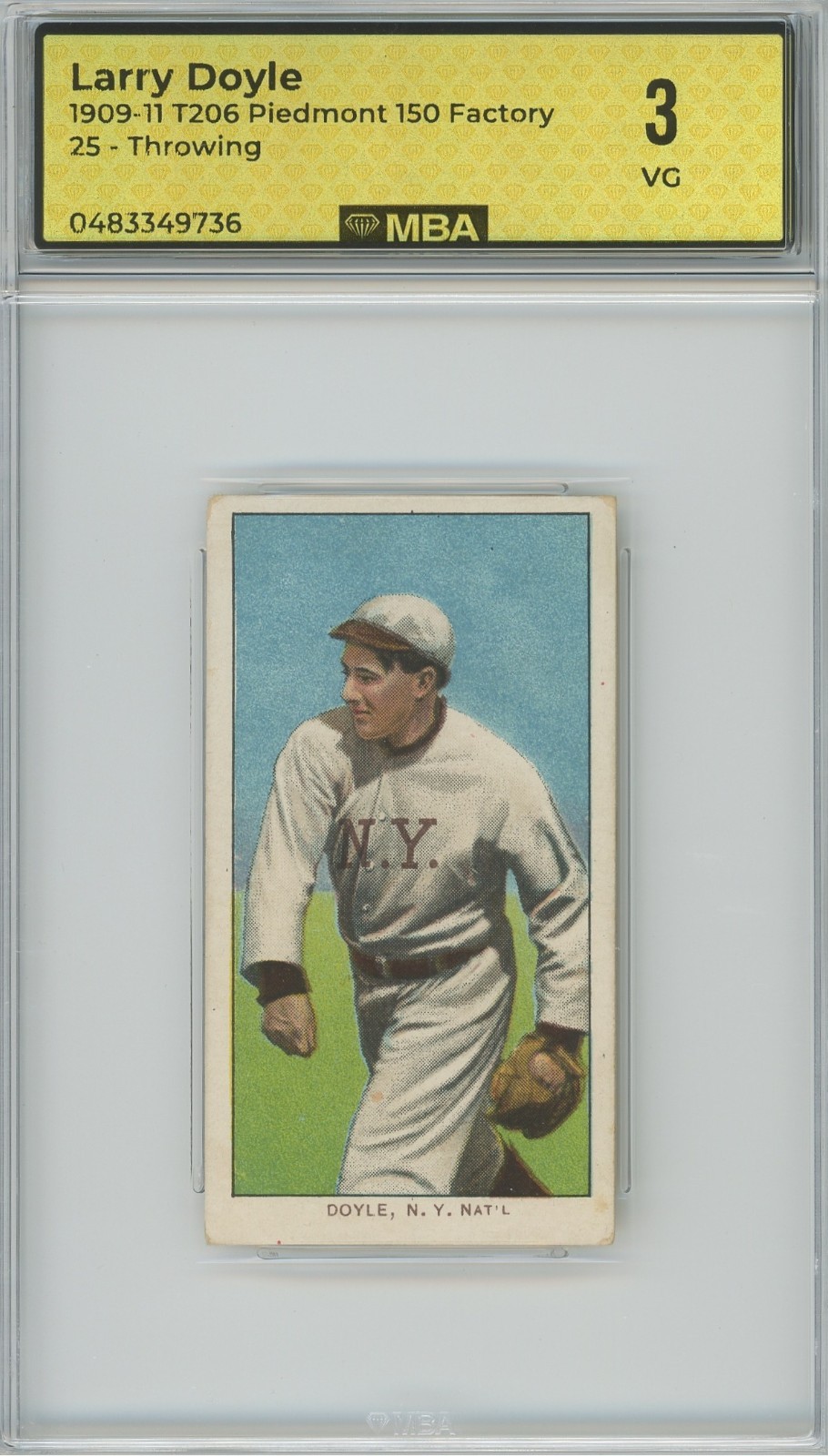 1909-1911 T206 LARRY DOYLE THROWING - 150 PIEDMONT - NEW YORK T-206 ATC MBA 3