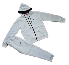 Nike Mens Full Tracksuit Fleece Zip Up Hoodie Joggers Sweatpants White Small.