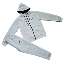 Nike Mens Full Tracksuit Fleece Zip Up Hoodie Joggers Sweatpants White 2XL. 