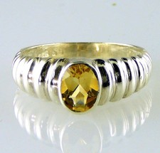 Natural Oval Citrine "Ribbed"Design Ring 925 SS Sterling Silver .85CTS