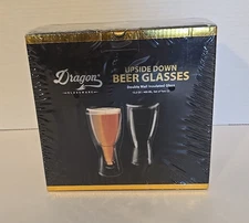 Dragon Upside Down Beer Bottle Glasses Set of 2 / 13.5 oz Insulated Glassware