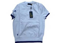 Polo Ralph Lauren Womens US Open Short Sleeve White Sweater Size L NWT MSRP 90