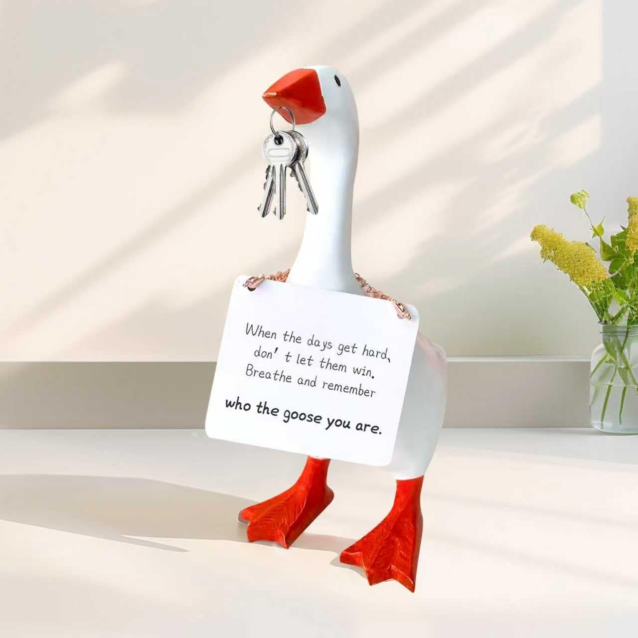 WUXULIFE Desk Goose 7 inch Cute Mini Desktop Goose Statue with Three Positive...