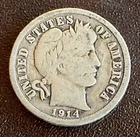 1914-P Barber Dime Silver US Coin Better Grade G/VG Full Rims Scarce SHIPS FREE!