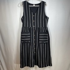 GAP Sleeveless Striped Linen Blend Dress Black TALL long 18T Pockets Lagenlook
