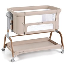 Baby Bassinet 3 in 1 Bedside Sleeper Portable Folding Crib Khaki Y08 Adjustable