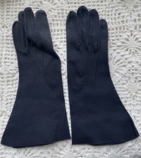 Vintage Crescendoe Gloves Navy Cotton Leather Tailored w/Stitching Sz 6.5