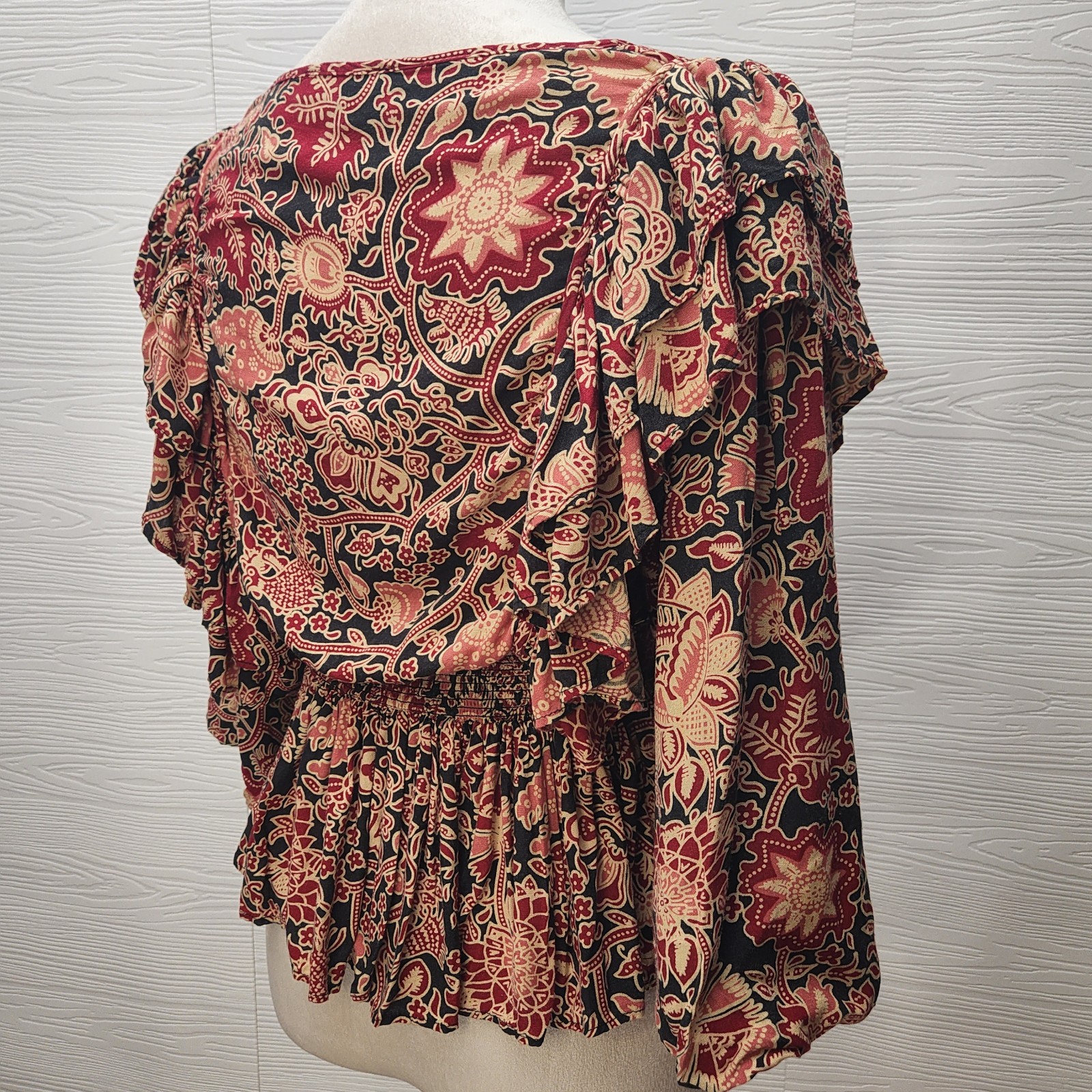 House Of Harlow 1960 Jaipur Print Boho Floral Ruffle Blouse Size XS