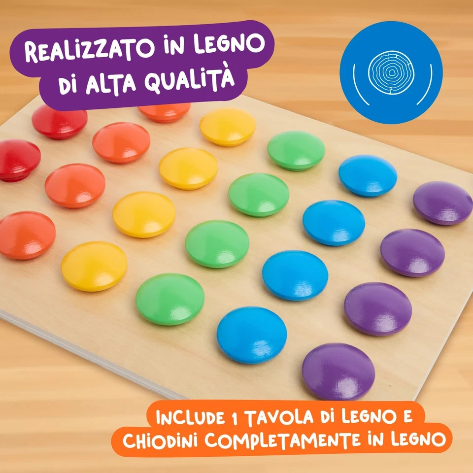 Gioco Chiodini, Puzzle per Bambini Di 2+ Anni, Puzzle Educativo in Legno per Bam - Immagine 4 di 4