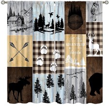 SENRUEGT Vintage Bear Moose Curtains, Rustic Country Lodge Forest Silhouette ...