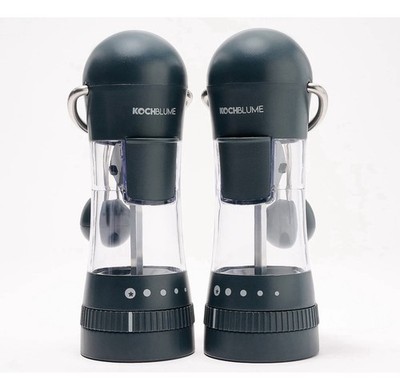 Kochblume Gray Ratchet Grinders Mills Set of 2 Salt Pepper Spices Ergonomic