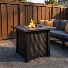 27.95" Modern Outdoor Fire Pit Table with Lava Rocks, Propane Fire Pit, Black St