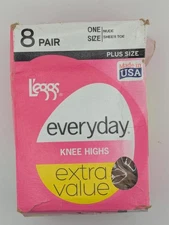 Leggs Everyday Knee Highs One Size/Plus Size Off Sheer Toe Nude -6 Pair.