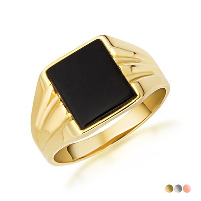 Siegelring Gold Smaragdschliff schwarzer Onyx Edelstein (gelb/rose/weiß)