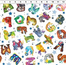Amazing Alphabet ANIMAL Alphabet Toss Y4755-1 White Childrens fabric Sold BTY