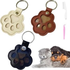 3 PCS Cat  Dog Hair Fur Keychain - Paw Shaped Leather Memorial Keepsake