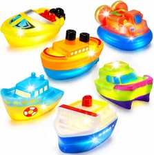Bath Toys, 6 Packs Light up Boat Floating Rubber Set, Flashing Color Changing Li