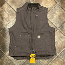Carhartt Washed Duck Sherpa-Lined Mock-Neck Vest Relaxed Fit Women  s L Gray