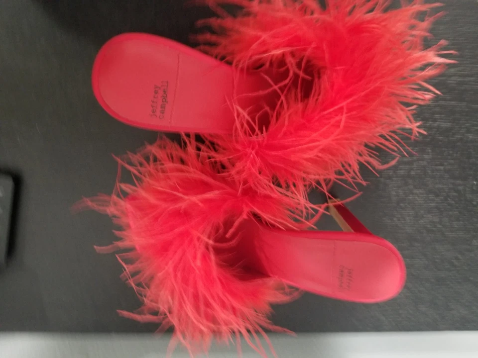 Sandalias Jeffrey Campbell Red Pluma Plataforma Infatuada Tacón Alto Slide Foto 2 de 4