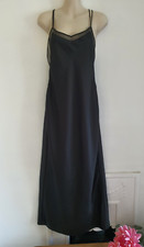 Zara Black Satin Maxi Dress, Size S UK 8-10 Sexy Sheer Panels Grunge Goth